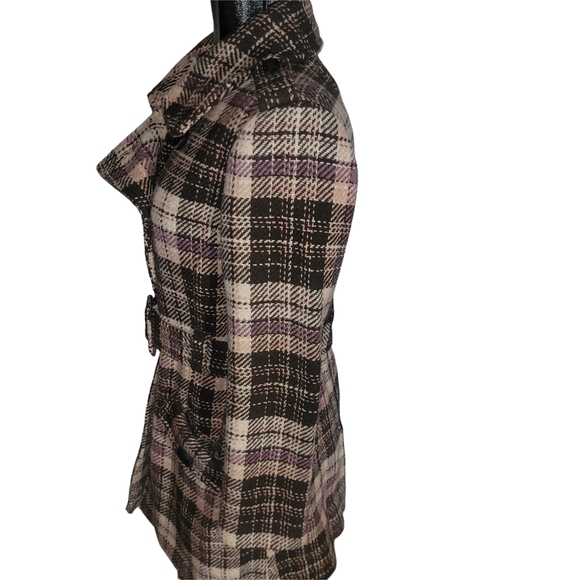 Novita Plaid Double-Breasted Wool Blend Coat M - Picture 5 of 7